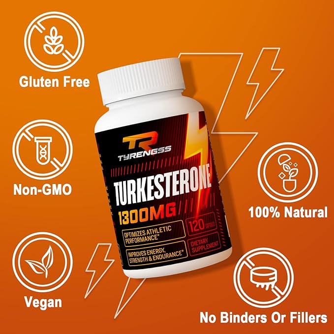 Testosterone Booster, Turkesterone Supplement 1300mg Ultra High Strength (Ajuga Turkestanica Extract Std. to 20% Testosterone), for Athletic Performance & Muscle Mass, 240 Capsules