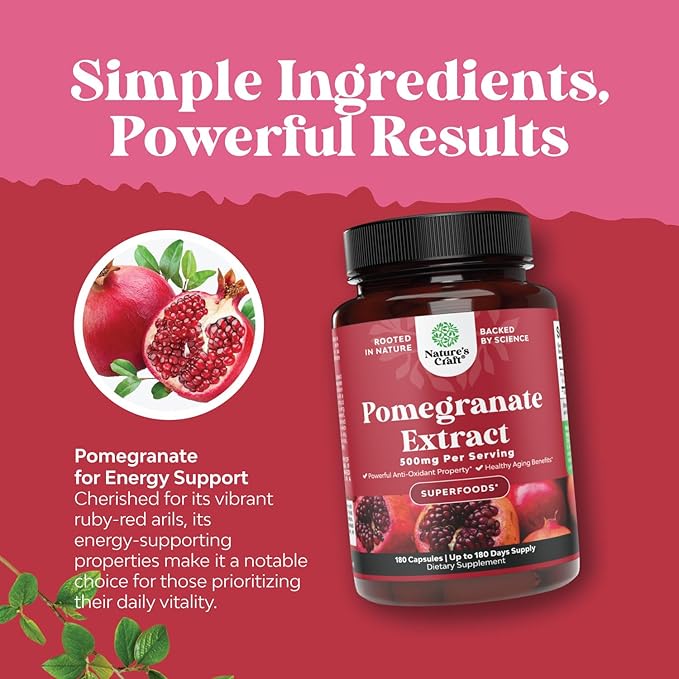 Advanced Antioxidant Superfood Pomegranate Supplement - Natural Pomegranate Extract Polyphenols Supplement for Heart Health and Joint Support - Reds Superfood Powder Capsules for Men and Women 180ct