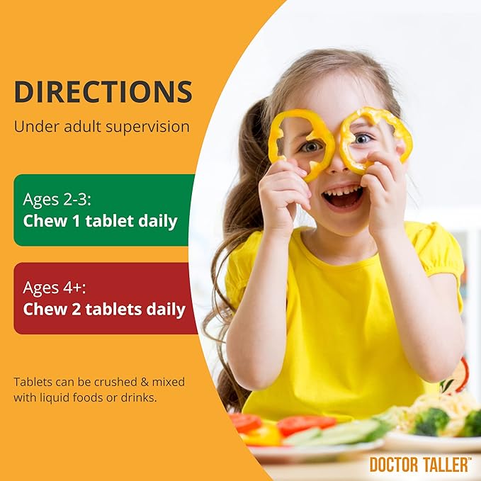 Doctor Taller Kids - Kids Multivitamins, Toddler Vitamins - Support Height Growth, Enhanced Immunity with Calcium, Multivitamins for Ages 2 to 9 - Grape Flavor - 90 Vegan Chewable Tablets | 3 Pack