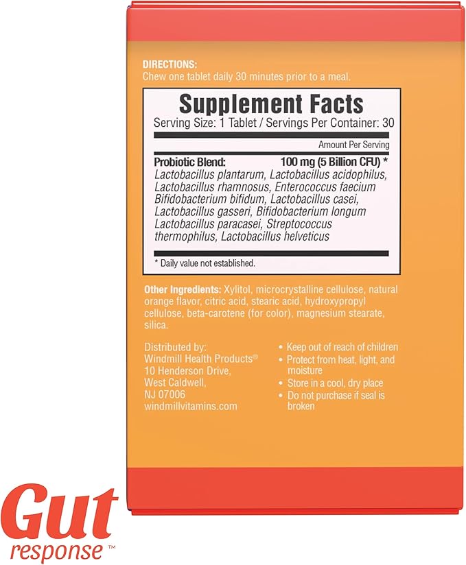 Chewable Probiotic for Men & Women, Slows Down Digestive Aging, Boosts Immune System, Non-GMO, Gluten Free & Soy Free, 5 Billion CFU, 30 Chewable Tablets, Orange Flavor