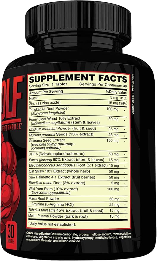 Red Wolf Testosterone Booster for Men - Ultimate Men's Supplement for High Potency Endurance, Energy & Strength - Testosterone Supplement for Men - w/ Tongkat Ali Male Enhancement - 30 Ct