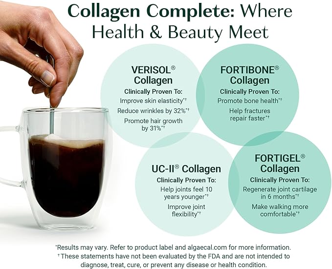 ALGAECAL Hydrolyzed Collagen Complete - Anti-Aging Collagen Powder with Clinically-Supported Beauty Collagen, Patented Formulation Verisol, Fortibone & Fortigel, Multi Collagen Peptides, 30 Servings