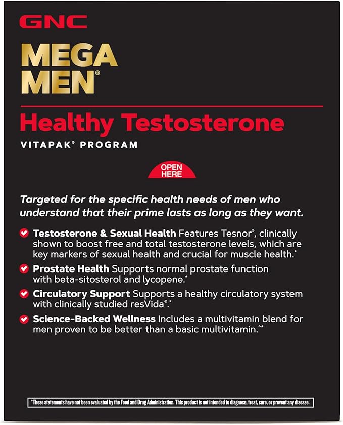 GNC Mega Men Healthy Testosterone Vitapak Program | 30 Servings