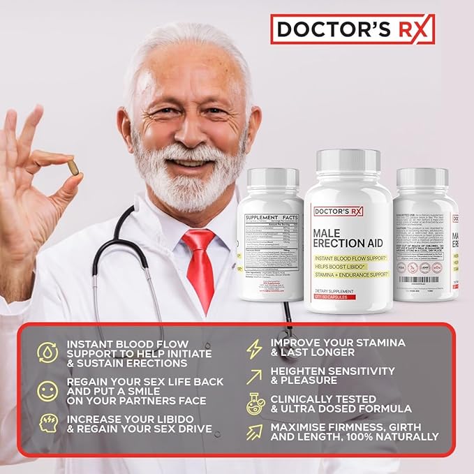 Doctor's RX Pills for Men Fast Acting ED Pills | #1 Rated Male EnIargement Support | Extreme Blood-Flow to Strengthen & Grow Stiffer Hard-On's | 19 Dr. Recommended Ingredients | Max Dosage - 60 Pills