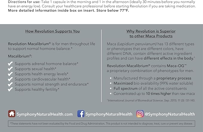 Revolution Macalibrium - Natural Concentrated Gelatinized Maca Supplement to Support Men's Hormone Health, Energy, Strength, Power, and Reproductive Health -360 Vegan Capsules (180 Day Supply)