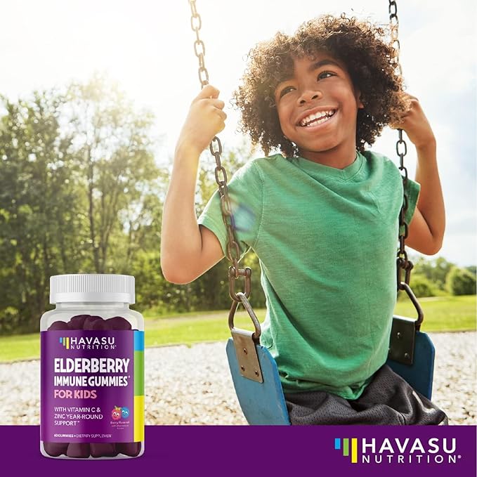 Elderberry Gummies for Kids with Zinc and Vitamin C - Potent, Herbal Immune Support for Kids with Antioxidants to Support Immune Defense - 60 Vegan Elderberry Vitamin C and Zinc Kids Immune Gummies