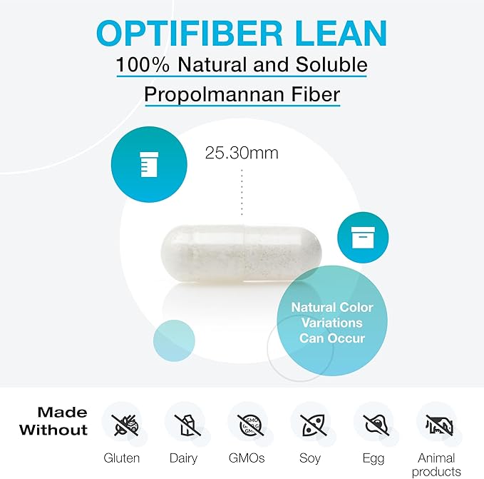 XYMOGEN OptiFiber Lean Fiber Supplement - Daily Fiber Capsules for Digestive Health + Cholesterol Metabolism Support - Gut Cleanse (180 Fiber Capsules)