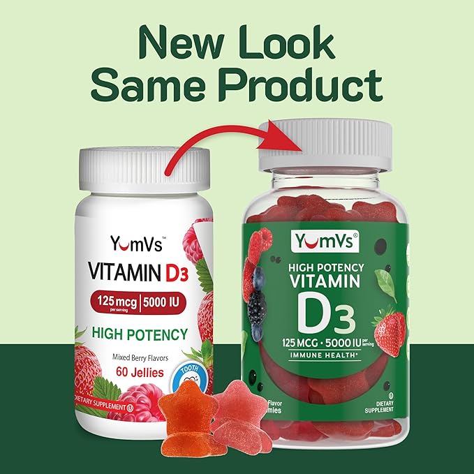 YumVs High Potency Vitamin D3 Gummies 5000 IU 125 mcg - Berry Flavor - Vegetarian Kosher Halal Gluten Free - Vitamin D Gummies for Adults - Vit D Vitamin D 5000 IU Gummy for Men and Women (120 Count)