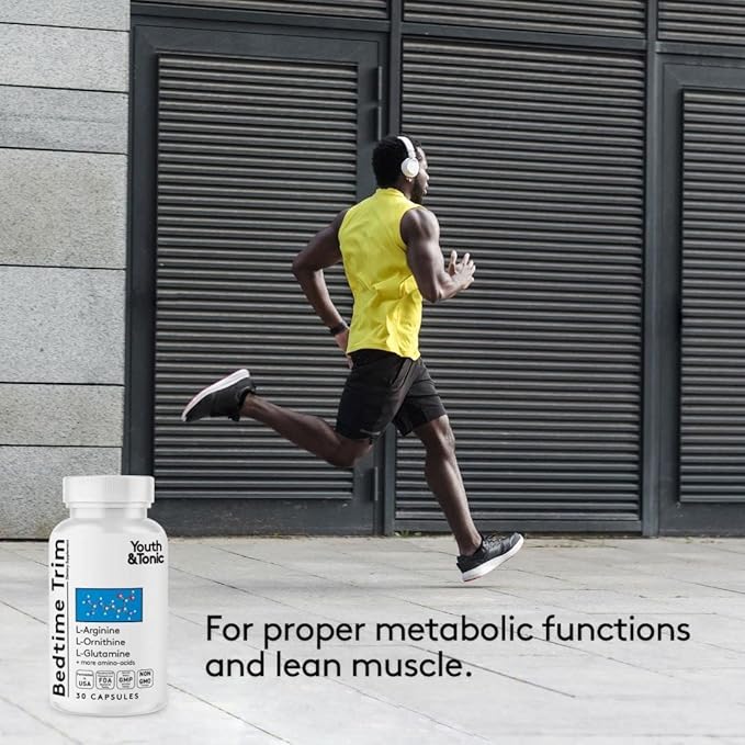 Youth & Tonic PM Bedtime Trim Amino Acids Supplement Pills for Men and Women | 30 Capsules to Support Metabolism and Defined Lean Muscles During Night Time