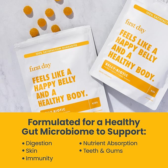 FIRST DAY Kids Tribiotic Gummies – Pre+, Post+, Probiotics & More to Support Growth – 30 Day Supply
