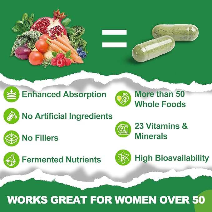 Women Multivitamin 50 Plus, Whole Food Supplement Womens Vitamins Multivitamins Over 50, Organic Extracts for Energy Support, Hair, Skin, Nails Health 120 Capsules