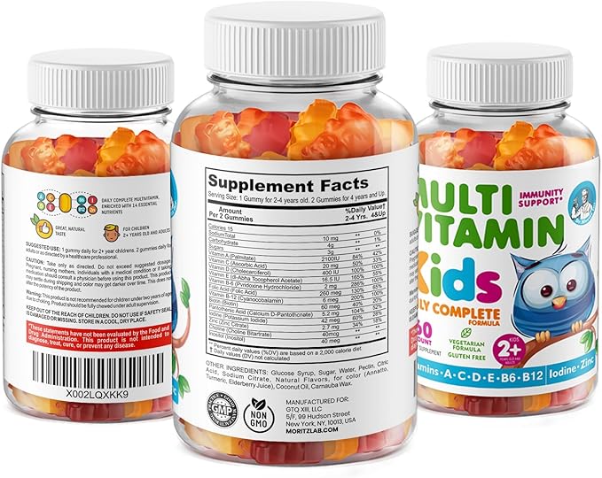 DR. MORITZ Kids Multivitamin Gummies 14 Essential Vitamins Daily Supplement for Ages 2+ Vitamin A C D E Vegetarian B6 B12 Zinc Biotin Gummy Multivitamins for Children- All Natural Chewables -120 Count