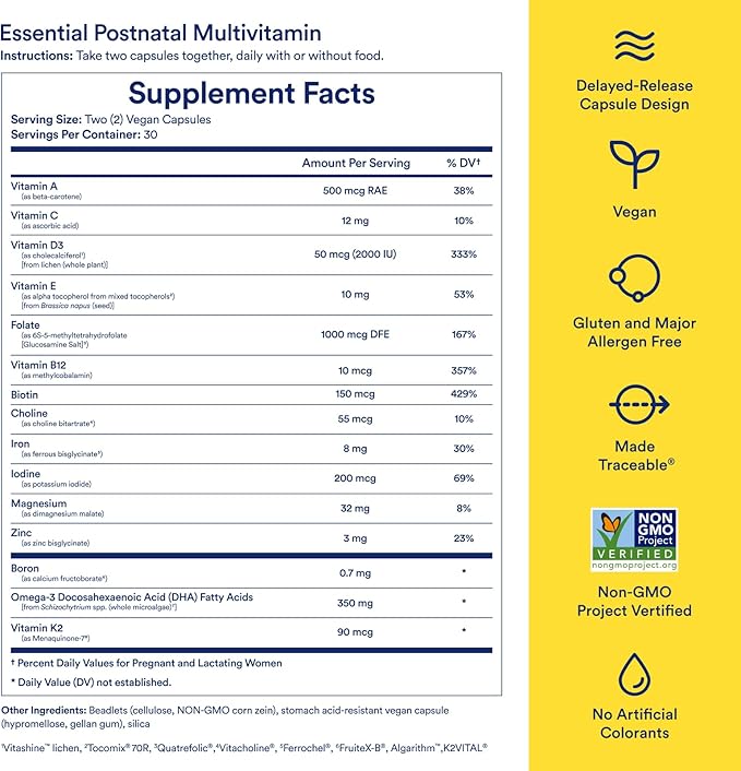 Ritual Essential for Women Postnatal Multivitamin - Postpartum Vitamin - Omega-3 DHA & Choline for Lactation Support, Vitamin A, C, D3 & Zinc for Immune Function Support*, B12, Iodine, Biotin, 30 Day