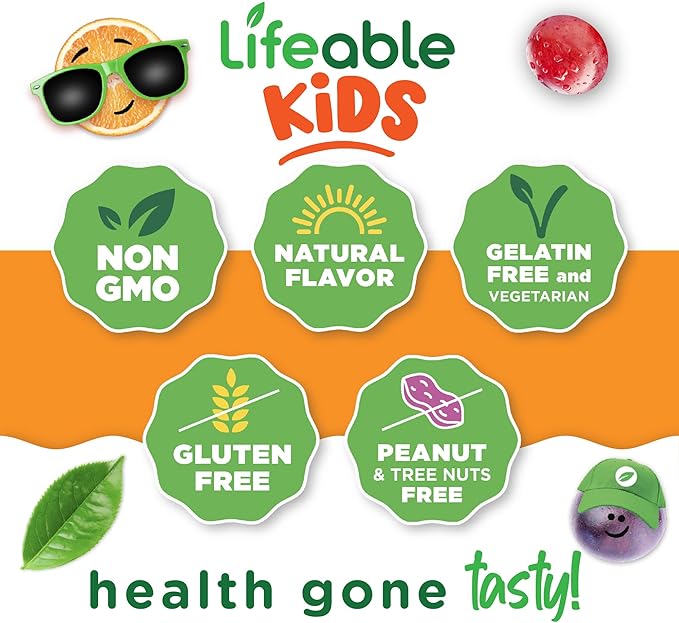 Lifeable Kids Multivitamin Gummies | Great Tasting Multivitamin for Kids | with Vitamins A, C, D, E, B6, B12, Zinc, Biotin, Folic Acid, Iodine, Niacin | for Overall Body Health | 90 Gummies