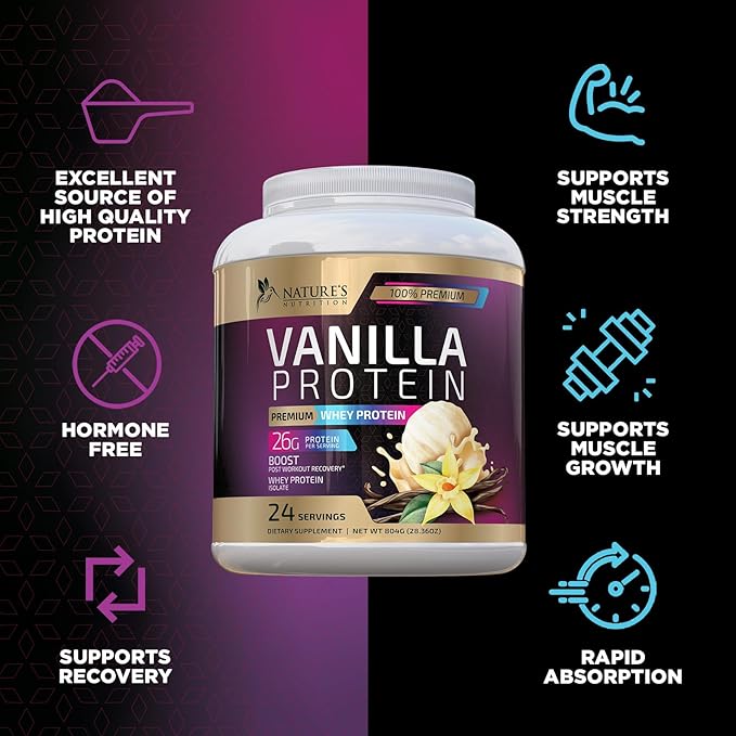 Whey Protein Powder 26g - Whey Isolate Protein for Muscle Growth Support, Vanilla Ice Cream - Premium Whey Powder for Fast Absorbing and Easy Digesting for Men and Women, Gluten Free - 24 Servings