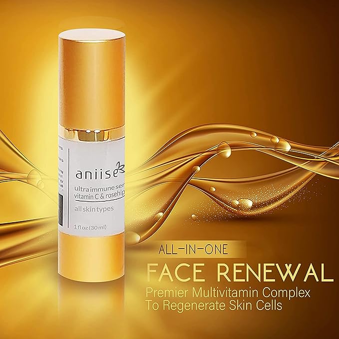 Anti-Aging Complex Serum for Face, Multi Vitamin System for Glowing and Brighter Skin, with Vitamin C, Collagen, Rosehip Seed Oil, COQ-10 1 oz (30ml)