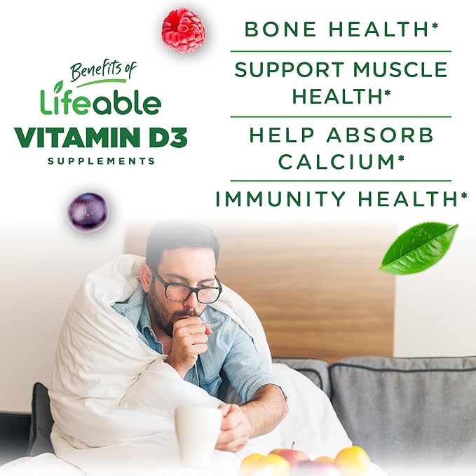 Vitamin D Gummies for Adults | 5000 IU | Great Tasting D3 Vitamin | Immune Support and Healthy Bones Vitamin D Supplement for Men, Women | 90 Gummies | Lifeable