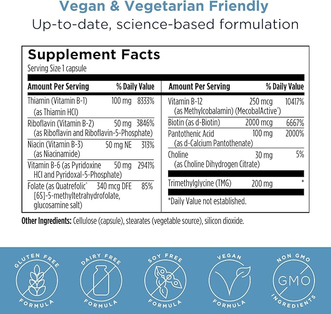Designs for Health Methylated Vitamin B Complex - Vitamin B Supplements with B12 Vitamins, B1, B3, Niacin, B6, Folate & Biotin - Methylated Multivitamin for Metabolic + Heart Health (120 Capsules)