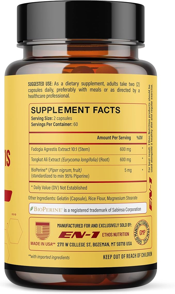 Tongkat Ali for Men (Longjack) Fadogia Agrestis and Tongkat Ali Supplement 1205mg per Serving with BioPerine, Tongat-ali for Men - 120 Capsules Tonkat-Ali Long Jack