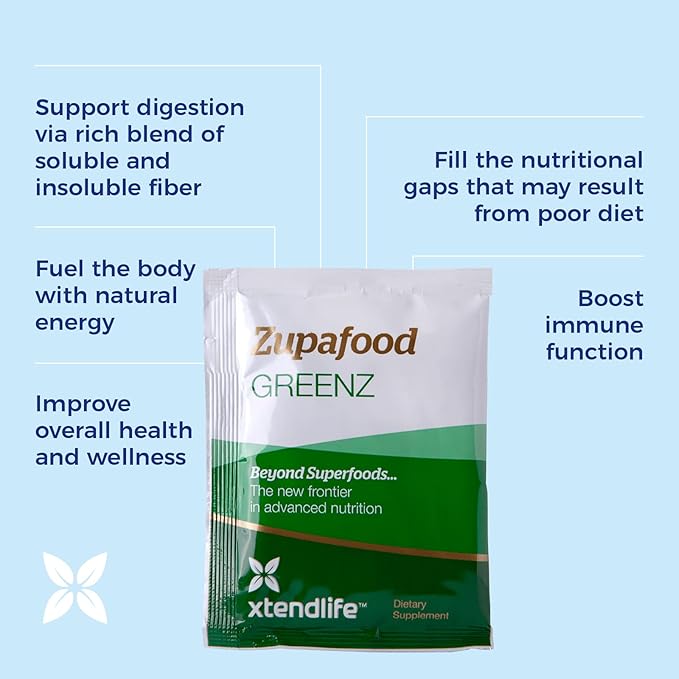 Xtendlife Zupafood GREENZ Powder - Organic Greens Powder Superfood Detox Juice Mix with Spirulina/Wheatgrass for Gut Health, Natural Detoxification & Strong Immunity | 30 Packs (Vegan & Gluten Free)