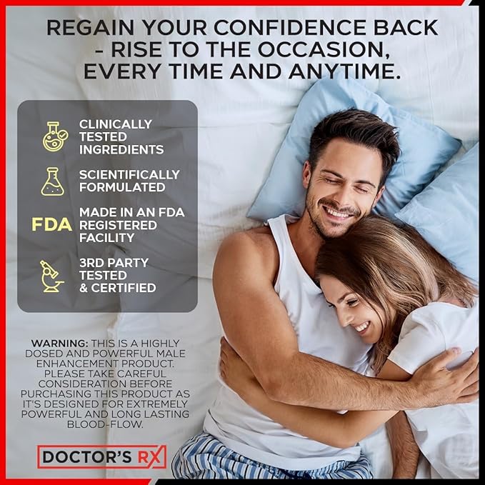 Doctor's RX Pills for Men Fast Acting ED Pills | #1 Rated Male EnIargement Support | Extreme Blood-Flow to Strengthen & Grow Stiffer Hard-On's | 19 Dr. Recommended Ingredients | Max Dosage - 60 Pills
