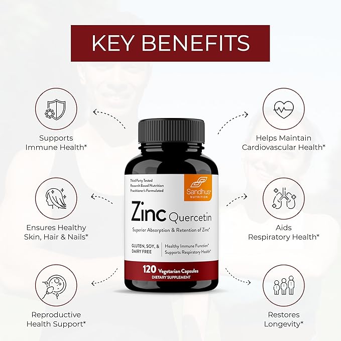 Sandhu's Zinc Quercetin 120 Vegetarian Capsules (Pack of 3) – Zinc Supplements for Antioxidant Immune Support Zinc for Men and Women