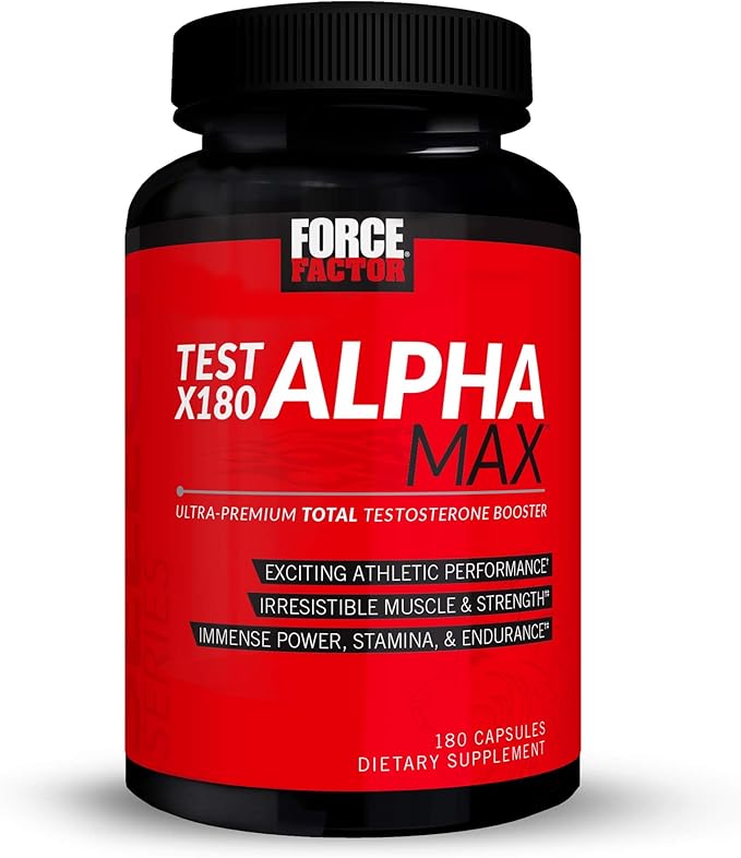 FORCE FACTOR Test X180 Alpha Max Total Testosterone and Nitric Oxide Booster for Men with Fenugreek Seed and Tribulus to Increase Blood Flow and Improve Male Athletic Performance, 180 Capsules