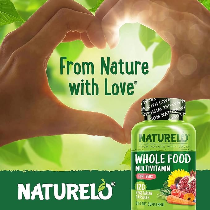 NATURELO Whole Food Multivitamin for Teens - with Vitamins & Minerals for Teenage Boys & Girls - Supplement for Active Kids - Non-GMO - Vegan & Vegetarian - 120 Capsules