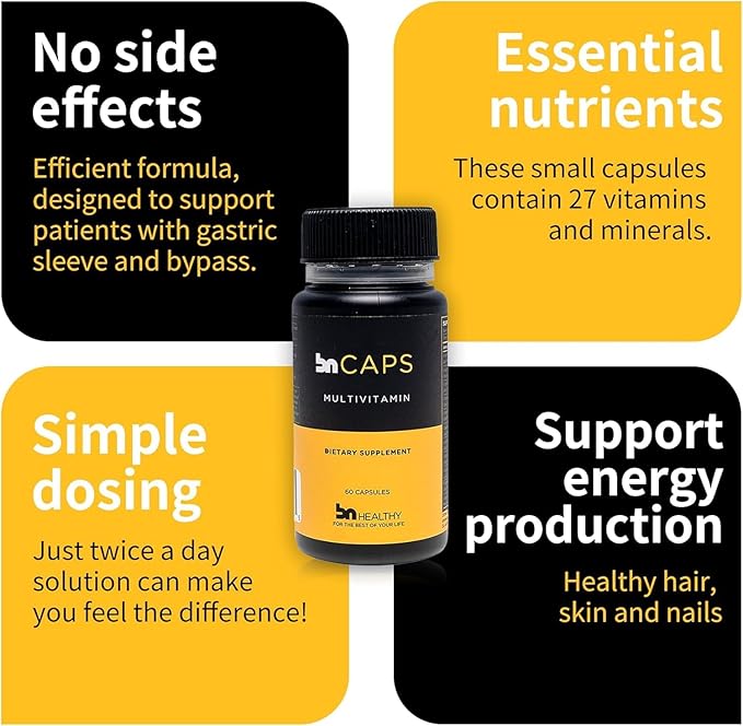 BN Caps - Multivitamin Capsule with 22 Essential Nutrients: Vitamins A, B-6, B-12, C, D3, E, K, Biotin, Iron & Zinc, Supports Men & Women Overall Health, 120 Capsules, 120 Days Supply (2 Pack)