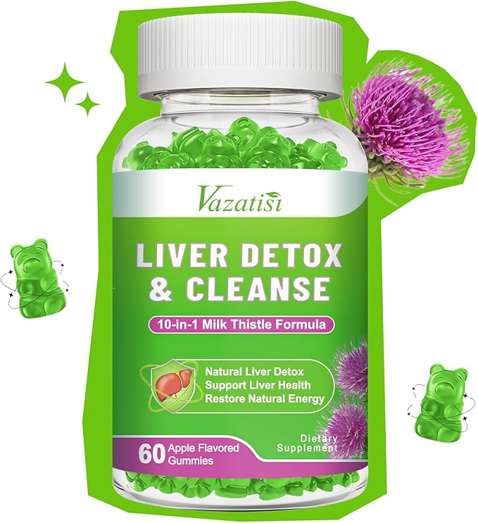 Milk Thistle Gummies for Adults Kids. Liver Cleanse Detox Repair Gummies, 1000 m Milk Thistle Extract Supplement for Liver Support Digestive Metabolism Antioxidant, 60ct Apple Flavor