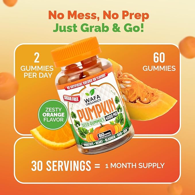 Sugar-Free Pumpkin Seed Oil Gummies 4000 mg - Prostate & Bladder Control Gummies Supplement, Non-GMO, No Artificial Ingredients, Hair Growth & Heart Support, Vegan Extract for Men & Women - 60 Count