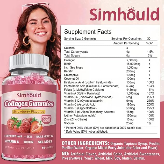 2 Packs Vegan 2500Mg Collagen Gummies for Women Anti Aging, Skin, Hair Nails, Collagen Types 1 and 3, Biotin, Sea Moss for Men - Sugar Free, Non-GMO, 120 Counts Collagen Supplements Gummies