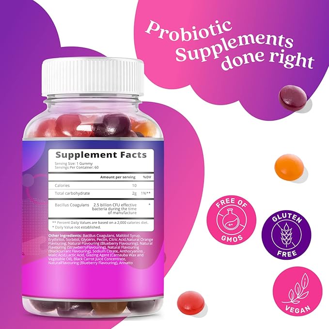 BeLive Probiotic Gummies - Probiotics with 5 Billion CFUs for Digestive Health, Men, Women & Kids Probiotic Supplements for Immune Support, Sugar Free & Vegan – Blueberry, Strawberry & Orange | 3-Pack