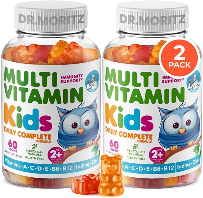 DR. MORITZ Kids Multivitamin Gummies 14 Essential Vitamins Daily Supplement for Ages 2+ Vitamin A C D E Vegetarian B6 B12 Zinc Biotin Gummy Multivitamins for Children- All Natural Chewables -120 Count