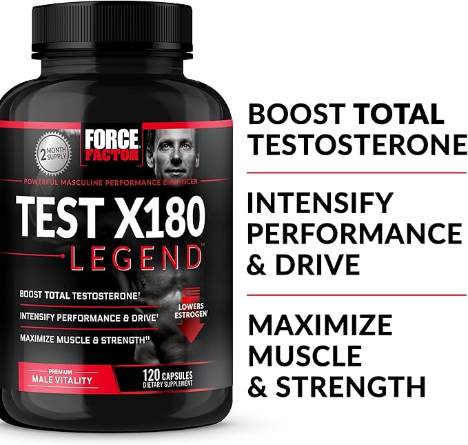 FORCE FACTOR Test X180 Legend Testosterone Booster for Men to Build Muscle & Strength, Performance, Testosterone Supplement for Men’s Health, Testosterone Support, 120 Capsules