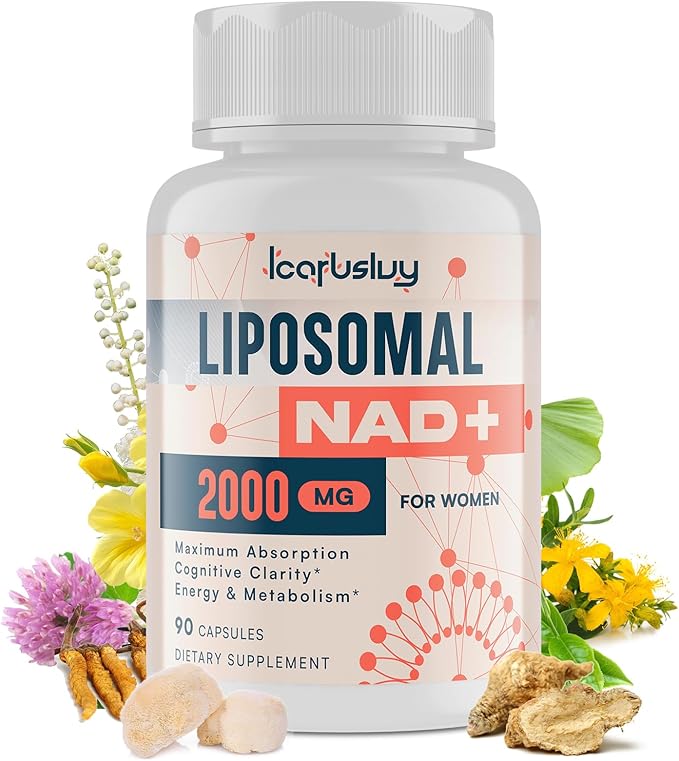 2000MG Liposomal NAD+ for Women, NAD+ Supplement, with Ashwagandha, Maca, Black Cohosh & Ginkgo Biloba, Max Absorption, NAD Plus - Menopause, Cognitive Clarity, Energy, Aging Defense, 90 Capsules