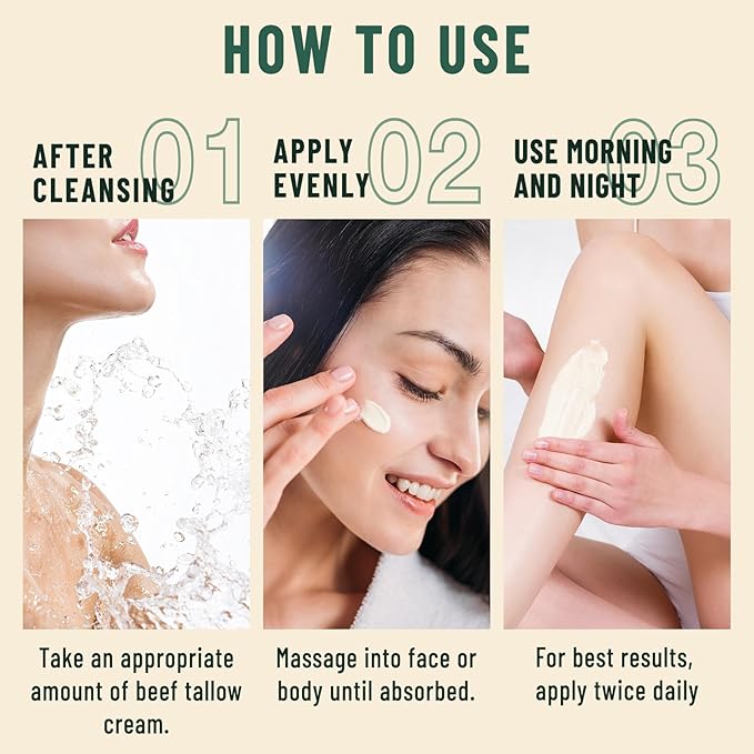 Beef Tallow for Skin, Grass Fed Organic Tallow Balm, Whipped Tallow Face Moisturizer, All-Natural Body Lotion for Dry Skin, Unscented Tallow Cream for Face and Body Care