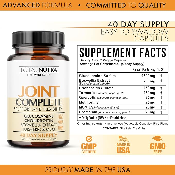Glucosamine Chondroitin MSM Turmeric 2100mg – Joint Complete Capsules, Advanced Strength Joint Support Supplement for Adults Hands Back Knee Mobility – Bone & Joint Health Supplements for Men & Women