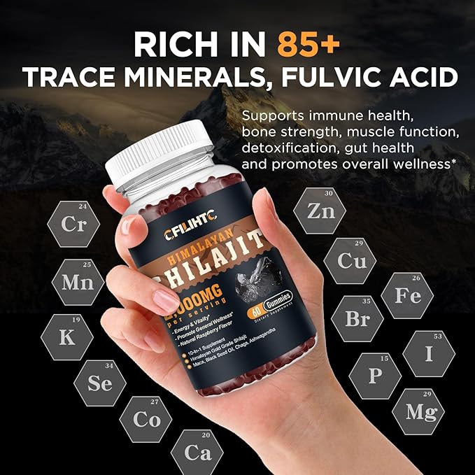 Shilajit Gummies 2000mg - Shilajit Pure Himalayan Organic for Men & Women 85+ Trace Minerals Shilajit Resin with Ashwagandha, Maca, Black Seed Oil - Energy, Brain, Immunity, Sugar Free Raspberry 60ct