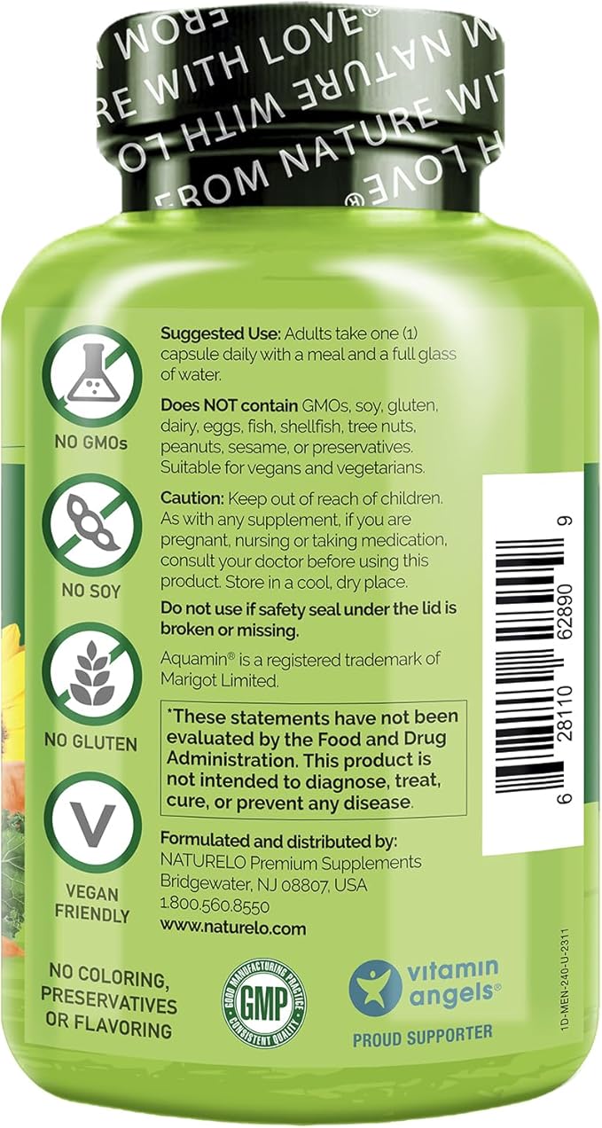 NATURELO Mens Multivitamins - One Daily Multivitamin for Men with Vitamins, Minerals & Organic Whole Foods, Boost Energy & Health, Non-GMO, 240 Vegetarian Capsules