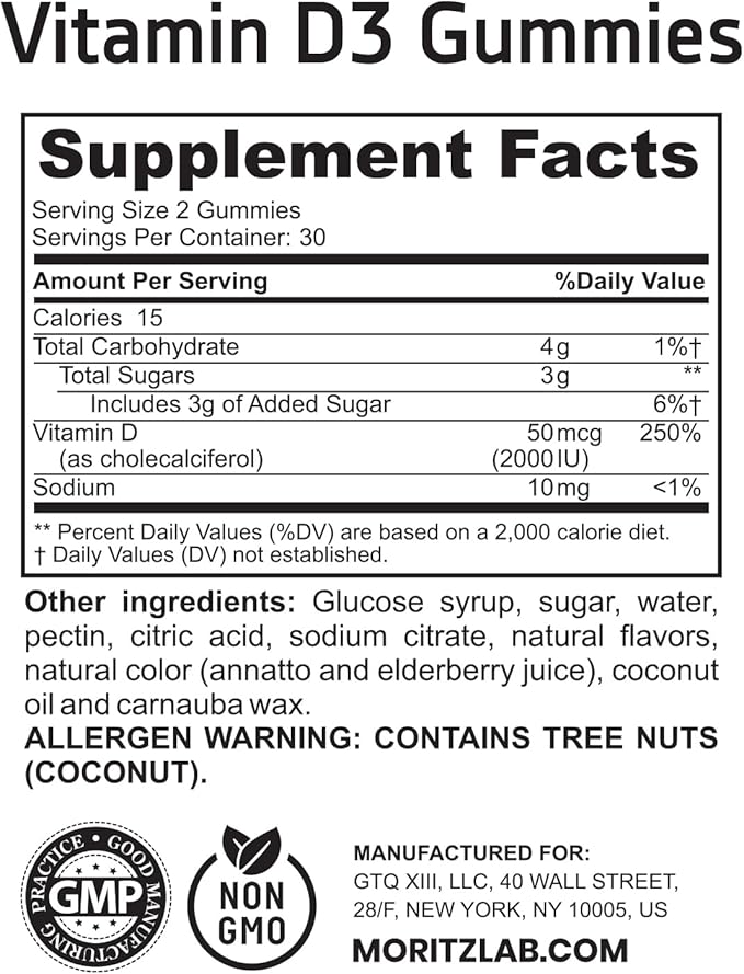 Vitamin D3 Gummies for Kids & Adults 2000 IU - High-Absorption Natural Vitamin D Kids Gummies Supplements 1000IU - Vegetarian Gelatin-Free Immune Support D3 Gummies for Adults & Children (60 Count)