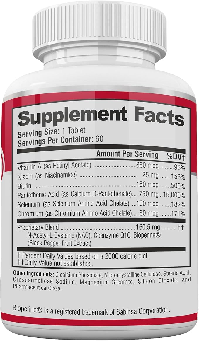 Acne Pills- Vitamin Supplements for Acne Treatment- Natural Clear Skin from Hormonal Cystic Pimples- Oily Skin Vitamins Pill for Women, Teen, Men, & Adults 60 Tablets