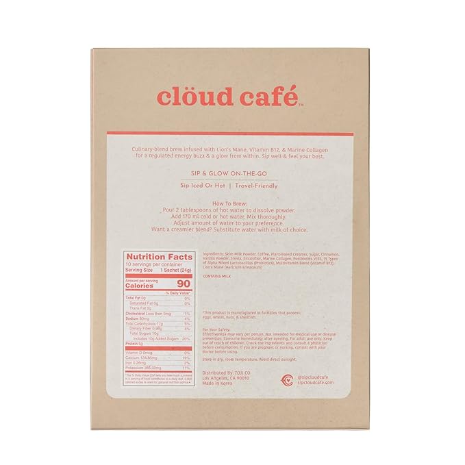 Collagen Infused Churro Latte Instant Coffee Packets - Vitamin B12, Marine Collagen, & Lions Mane Single Serve Instant Coffee (10 Sachets)