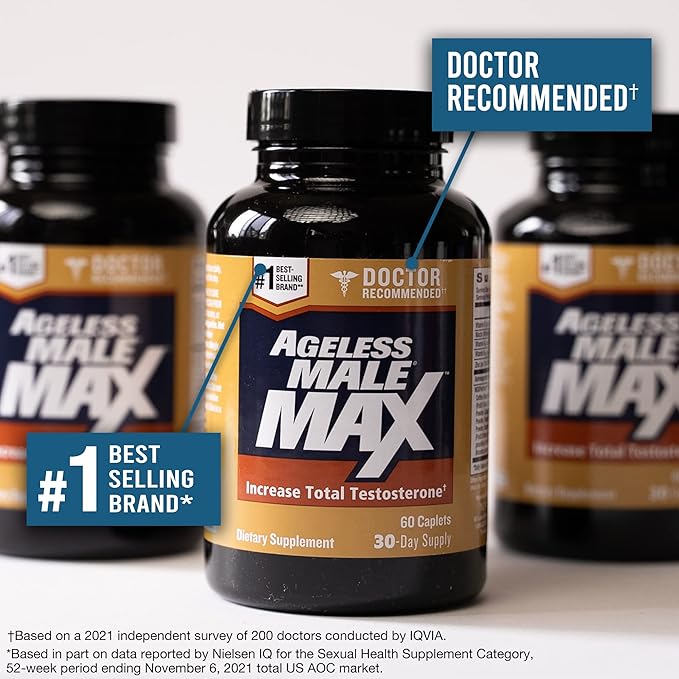 Max Total Testosterone Booster for Men (180 Caplets, 3-Pack)