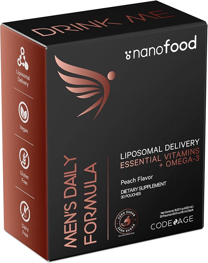 Codeage Daily Men Liquid Vitamins Supplement - Liposomal Multivitamin A, B, C, D, E, Biotin, Omega-3 & Omega-9 - Folate, Niacin, BlackBerry, Vegan - Sugar-Free & Non-GMO - 30 Pouches