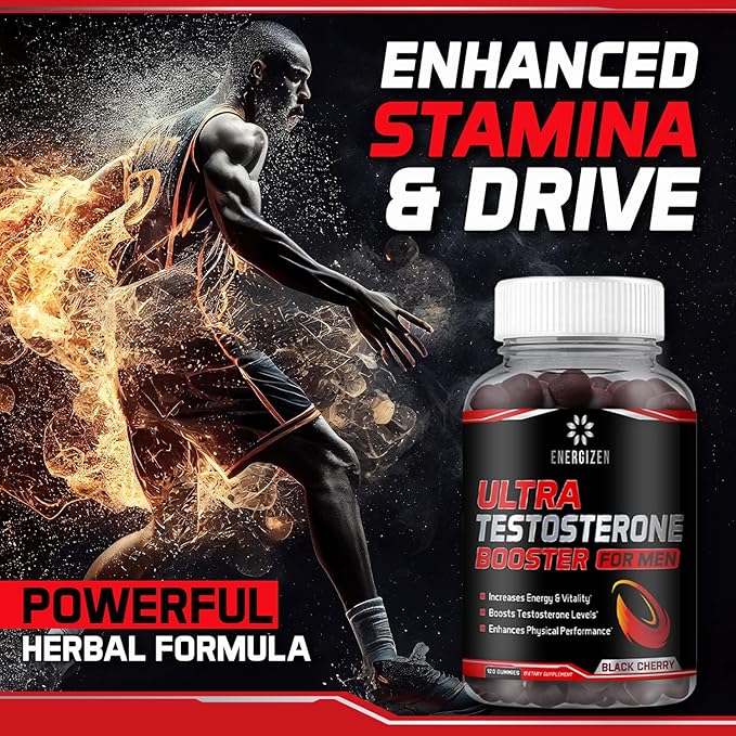 8in1 Testosterone Booster for Men with Tongkat Ali, Fenugreek, Ashwagandha and Magnesium - Improve Libido & Hormonal Balance, Non GMO Made in the USA, Black Cherry, 120 Count Gummies for Men