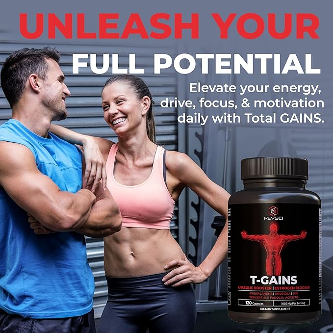 Anabolic Booster & Muscle Builder for Men, Total GAINS Muscle Growth & Estrogen Blocker for Men, Ashwagandha Shilajit for Men, Fadogia Agrestis Tongkat Ali for Men, HGH Supplements for Men, 120 Count