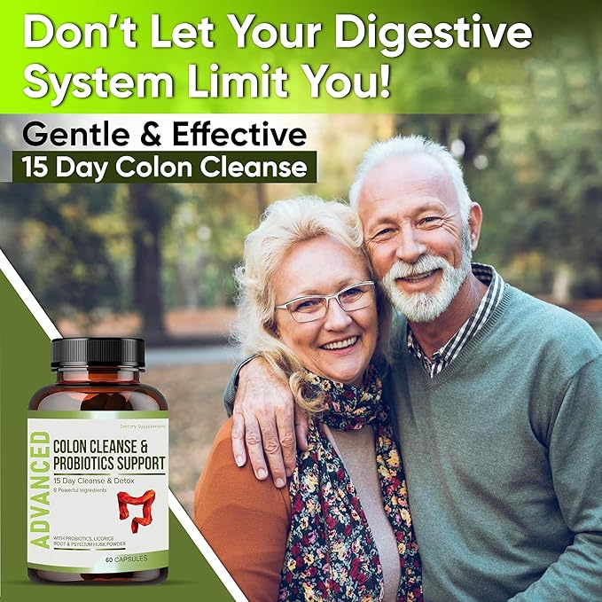 15 Day Gut Cleanse Detox for Women & Men - Advanced 15 Days Colon Cleanse with Probiotics and Psyllium Husk for Constipation Relief, Digestive Health, Colon Cleanser & Gut Health.60 Caps.
