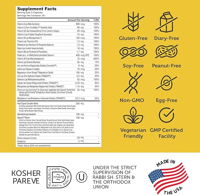 Zahler - Multivitamin with Probiotics for Digestive Health (60 Capsules) Kosher Multi Vitamins for Gut Health, Healthy Regularity Support for Men and Women - Probiotic Digestion Pills for Adults