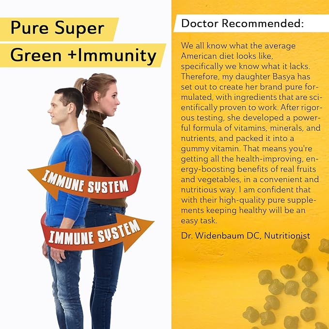 Super Greens Multivitamin Gummies for Men & Women - Adult Immune Support Gummies - 30 Superfoods Vegan Supplements - Natural Raspberry Flavor (60 Count)